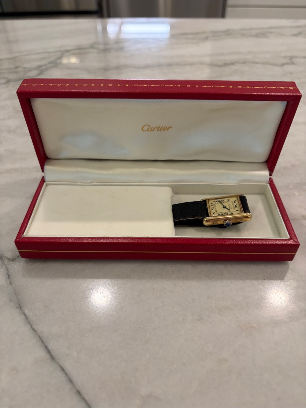 Cartier de Must Women’s Gold-Vermeil Tank Watch with Black Leather Strap VINTAGE - Picture 10 of 13